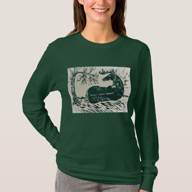 Whitetail Deer Buck in Snowy Woods T-Shirt (Front)