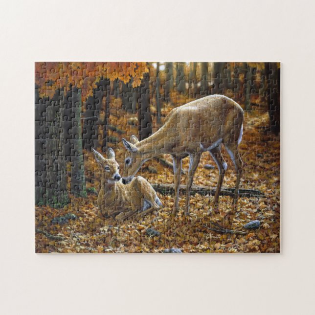 Whitetail Deer Doe and Fawn Autumn Jigsaw Puzzle (Horizontal)