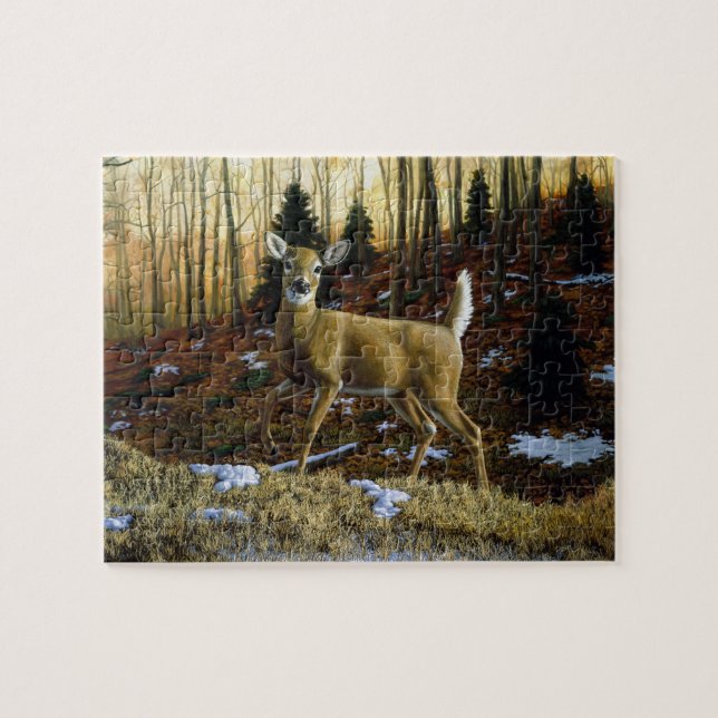 Whitetail Deer Doe in Autumn Forest Jigsaw Puzzle (Horizontal)