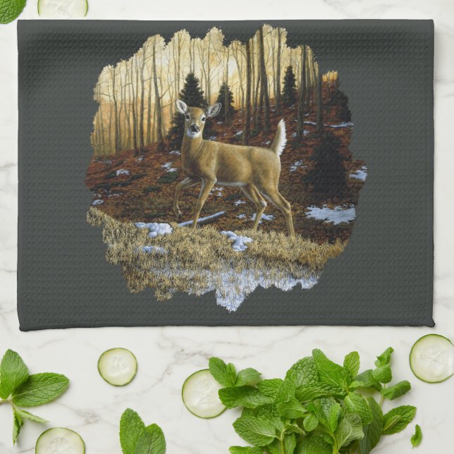 Whitetail Deer Doe in Autumn Forest Tea Towel (Folded)