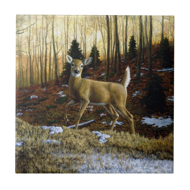 Whitetail Deer Doe in Autumn Forest Tile (Front)