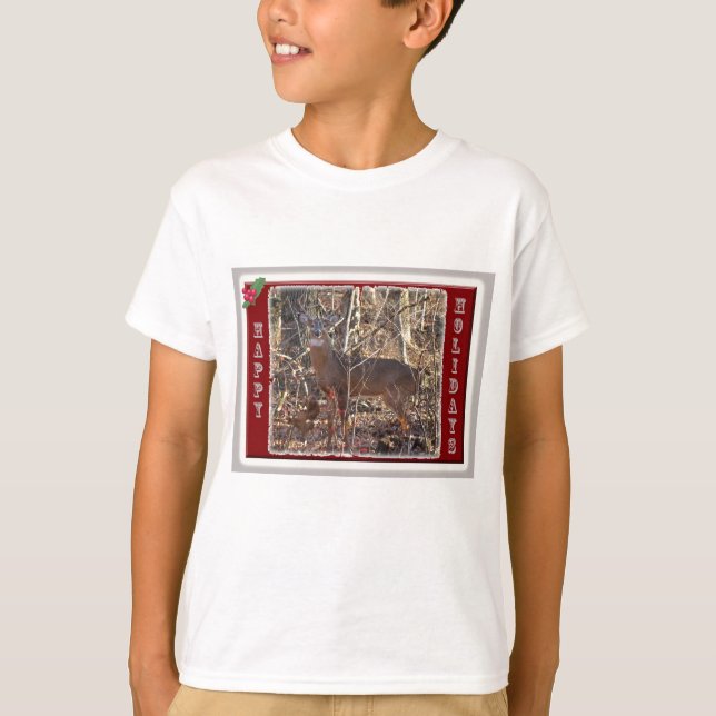 Whitetail Deer Happy Holidays Items T-Shirt (Front)