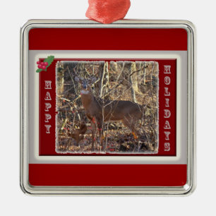Whitetail Deer Happy Holidays Metal Tree Decoration