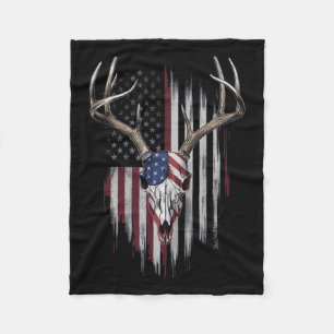 Whitetail Deer Hunter American Flag Usa Design Buc Fleece Blanket