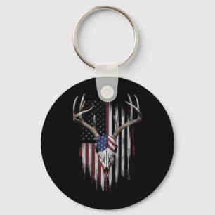 Whitetail Deer Hunter American Flag Usa Design Buc Key Ring