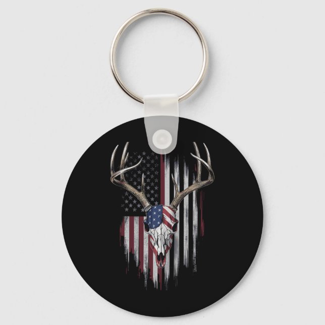 Whitetail Deer Hunter American Flag Usa Design Buc Key Ring (Front)