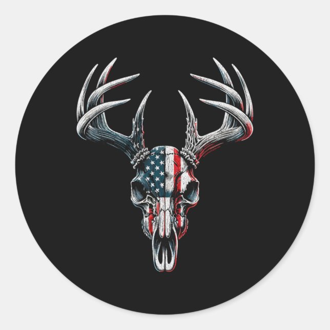 Whitetail Deer Hunting - American Flag On Buck Sku Classic Round Sticker (Front)