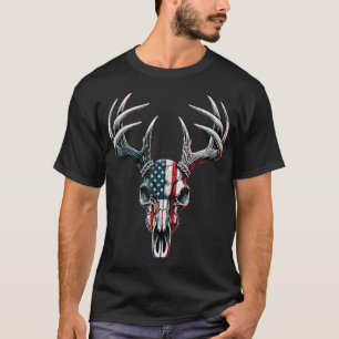Whitetail Deer Hunting  American Flag On Buck  T-Shirt