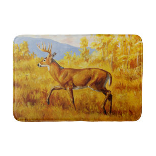 Whitetail Deer in Autumn Aspen Forest Bath Mat