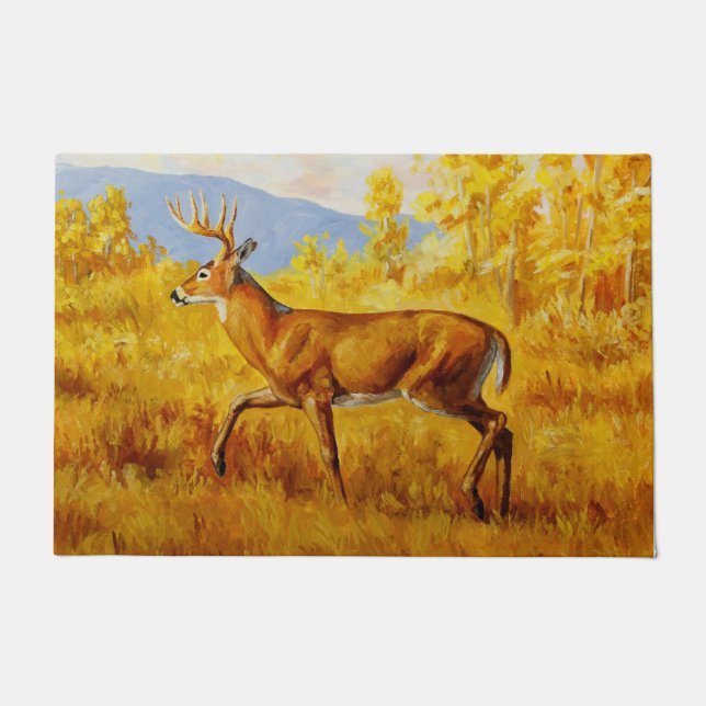 Whitetail Deer in Autumn Aspen Forest Doormat (Front)