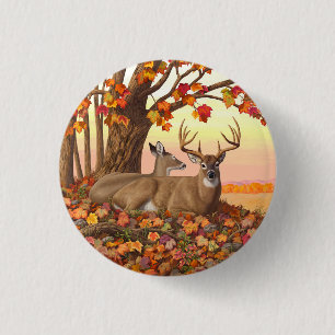Whitetail Deer in Autumn New England Fall Colours 3 Cm Round Badge