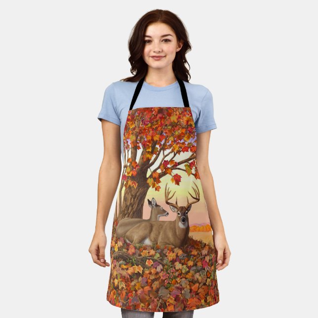 Whitetail Deer in Autumn New England Fall Colours Apron (Worn)