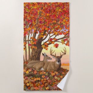 Whitetail Deer in Autumn New England Fall Colours Beach Towel