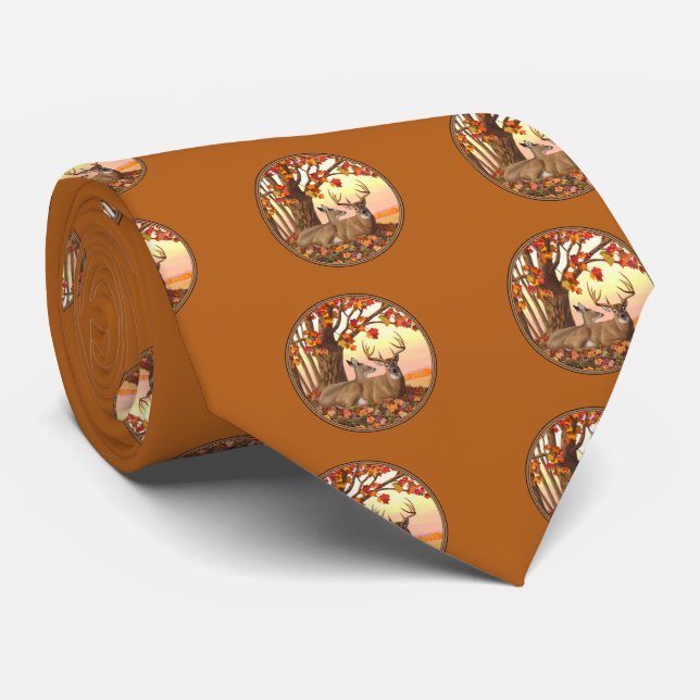 Whitetail Deer in Autumn New England Fall Colours Tie (Rolled)