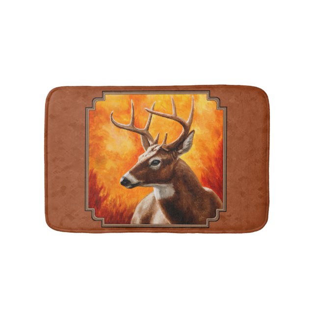 Whitetail Deer in Autumn Reddish Brown Bath Mat (Front)