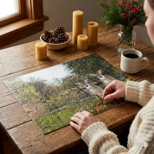 Whitetail Deer in Forest Collage Art  Jigsaw Puzzle