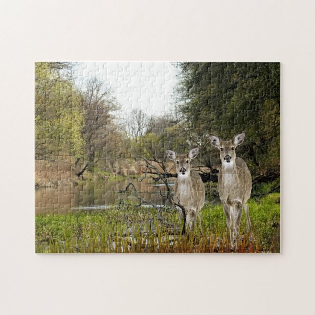 Whitetail Deer in Forest Collage Art  Jigsaw Puzzle (Horizontal)