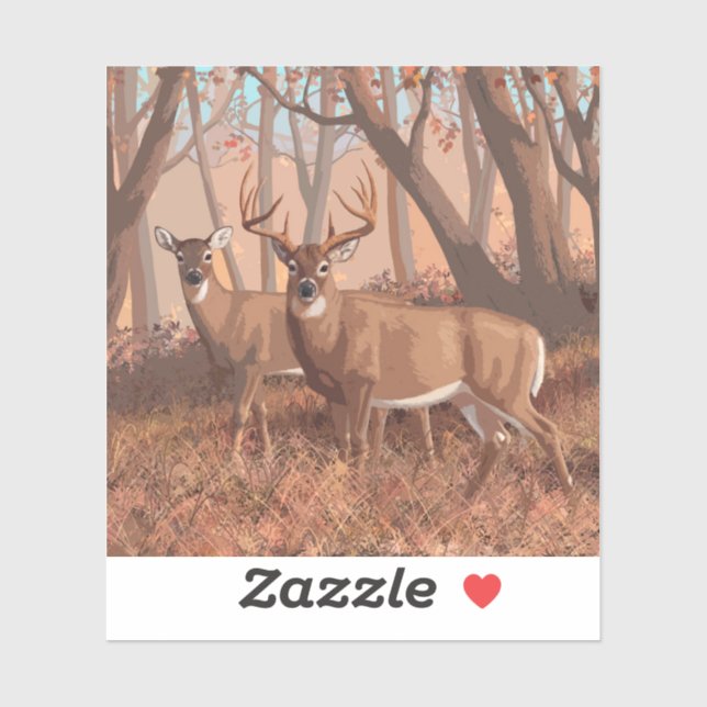 Whitetail Deer In Forest Retro Style Nature (Sheet)
