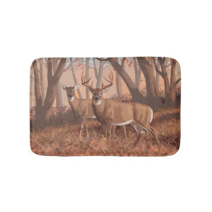 Whitetail Deer In Forest Retro Style Nature Bath Mat