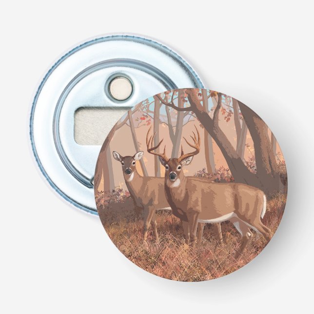 Whitetail Deer In Forest Retro Style Nature Bottle Opener (Front)