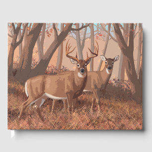 Whitetail Deer In Forest Retro Style Nature Guest Book