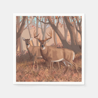 Whitetail Deer In Forest Retro Style Nature Napkin