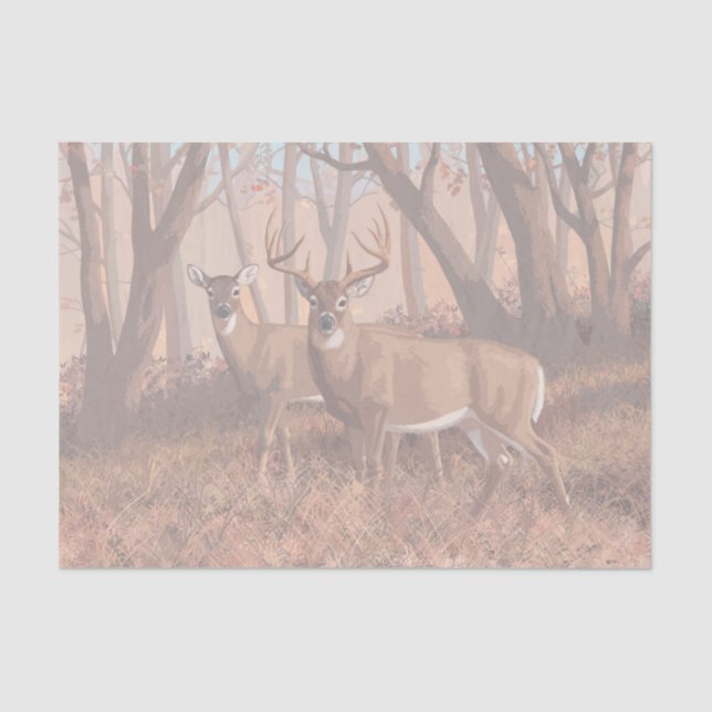 Whitetail Deer In Forest Retro Style Nature Tissue Paper (Front)