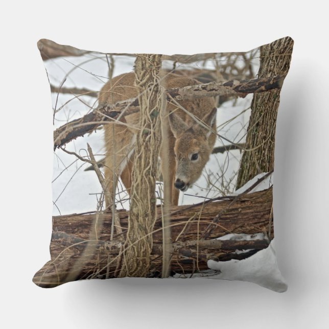 Whitetail Deer In Snow Cushion (Front)