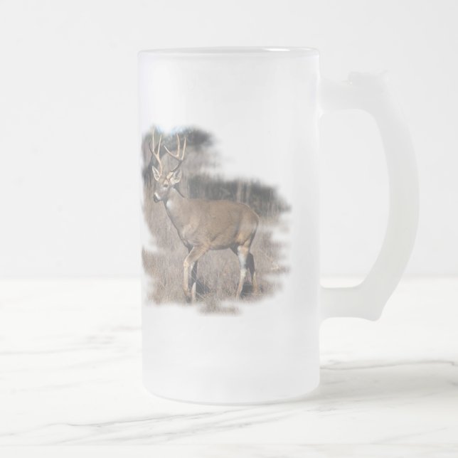 Whitetail deer in the field frosted glass beer mug (Right)