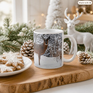 Whitetail Deer in Winter Snow Coffee Mug