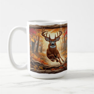 Whitetail Deer Leaping Through Vibrant Autumn For Coffee Mug