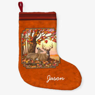 Whitetail Deer Maple Tree Autumn Orange Small Christmas Stocking