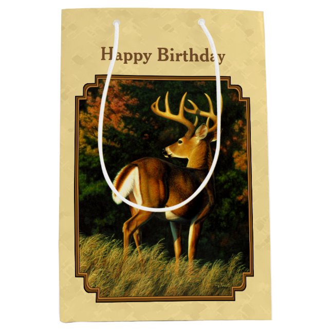 Whitetail Deer Monster Buck Yellow Medium Gift Bag (Front)