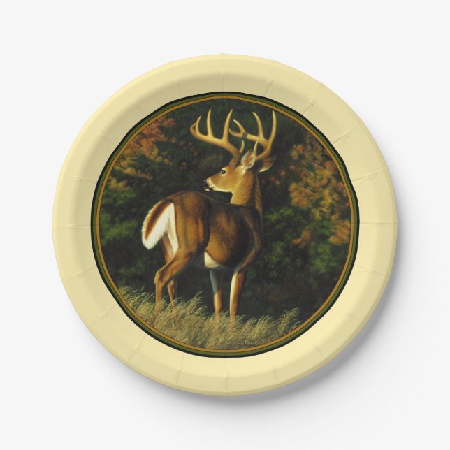 Whitetail Deer Monster Buck Yellow Paper Plate (Front)