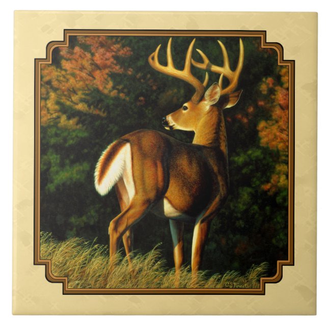 Whitetail Deer Monster Buck Yellow Tile (Front)
