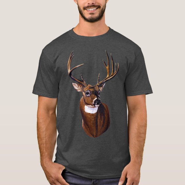 Whitetail Deer Portrait Antlers Wildlife Gift T-Shirt (Front)