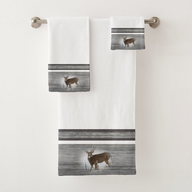 Whitetail Deer Rustic Design Bath Towel Set (Insitu)