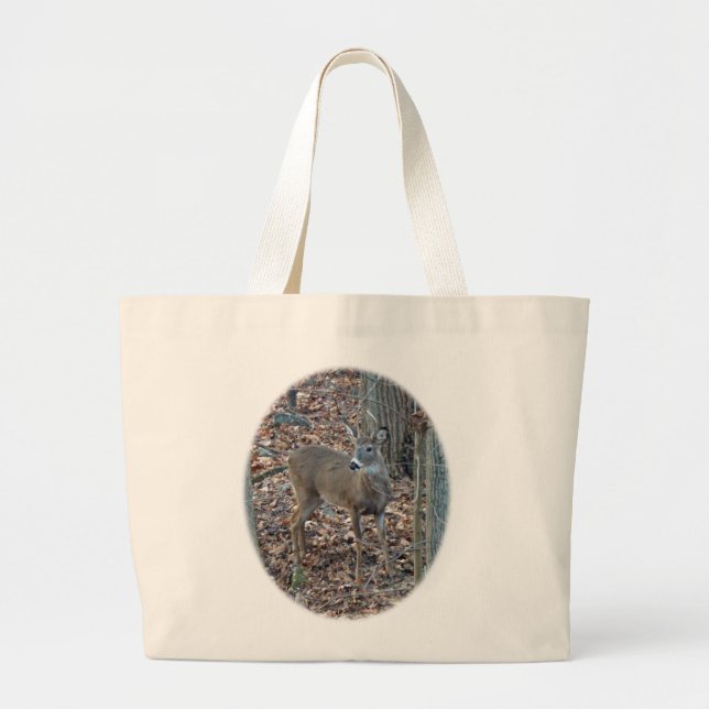 Whitetail Deer Spike Buck Series Large Tote Bag (Front)
