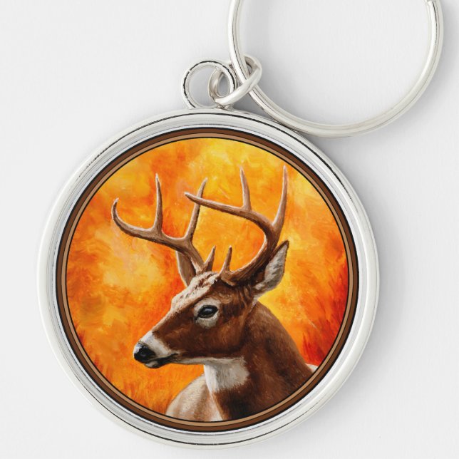 Whitetail Deer Trophy Buck Head Key Ring (Front)