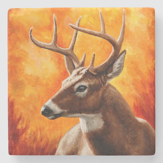 Whitetail Deer Trophy Buck Head Stone Coaster (Front)