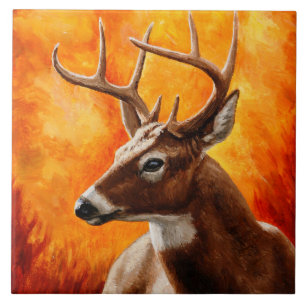 Whitetail Deer Trophy Buck Head Tile