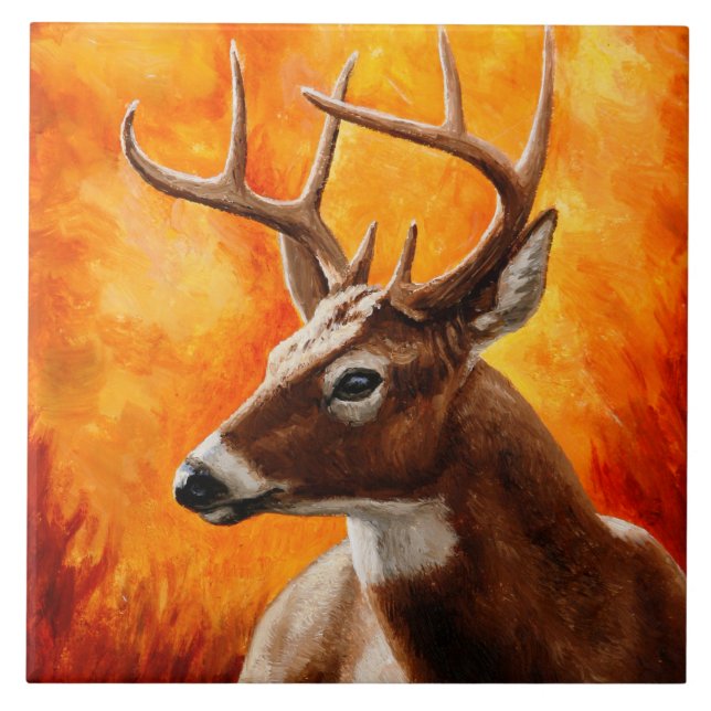 Whitetail Deer Trophy Buck Head Tile (Front)