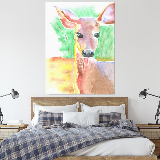 Whitetail deer watercolor canvas print (Insitu(Bedroom))