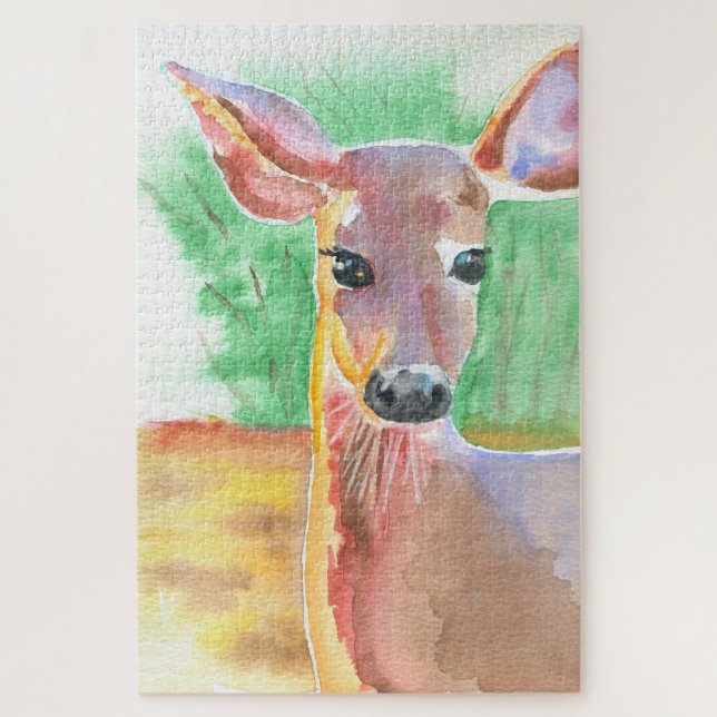 Whitetail deer watercolor jigsaw puzzle (Vertical)