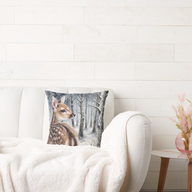 Whitetail Fawn In Winter Forest Cushion (Couch)