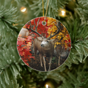 Whitetail In Autumn Ceramic Tree Decoration
