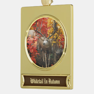 Whitetail In Autumn Gold Plated Banner Ornament