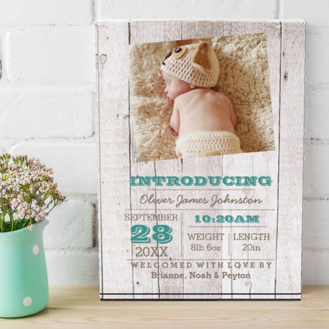 Whitewash Blue Birth Announcement Photo Block (Creator Uploaded)