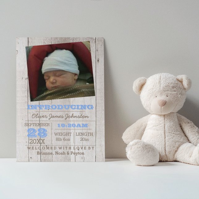 Whitewash Blue Photo Birth Announcement Postcard (Creator Uploaded)