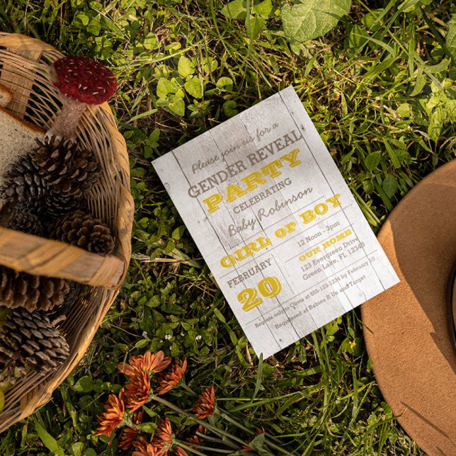 Whitewash Yellow Gender Reveal Invitation (Creator Uploaded)